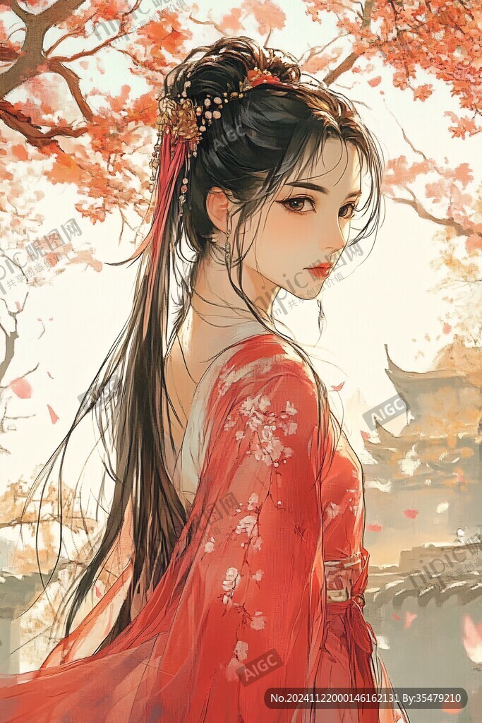 红衣少女设计古风