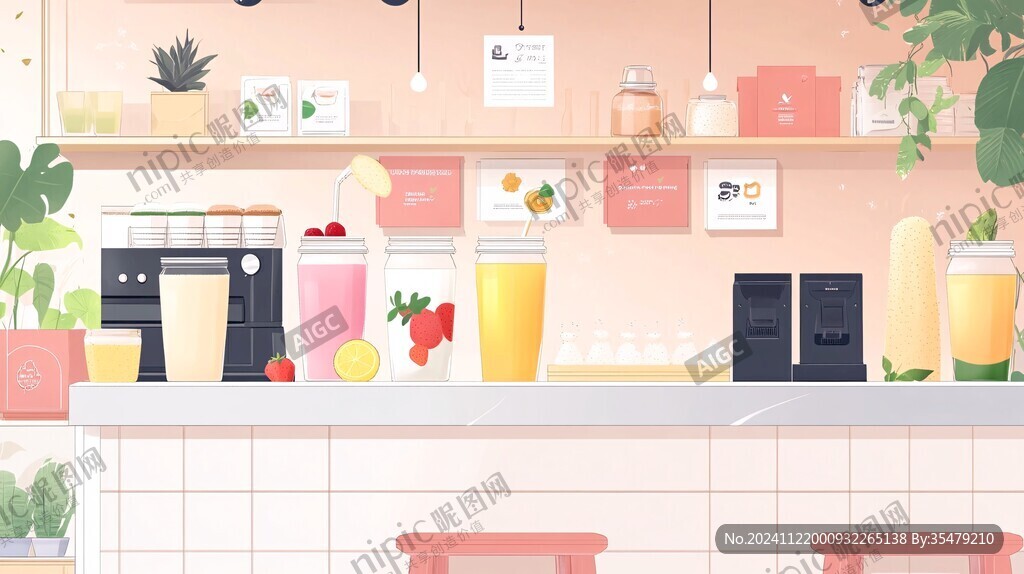 奶茶店背景插画