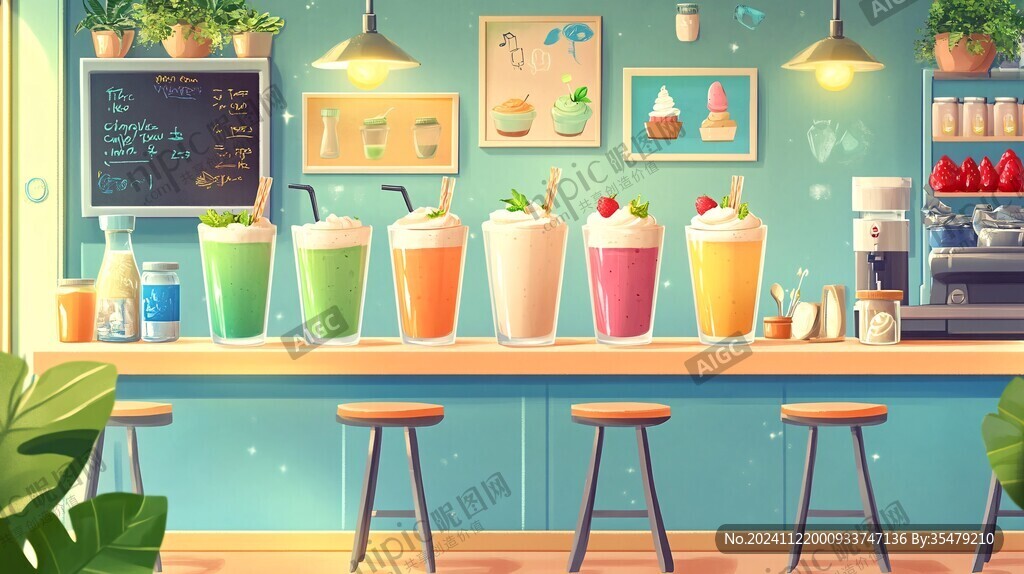 奶茶店背景插画