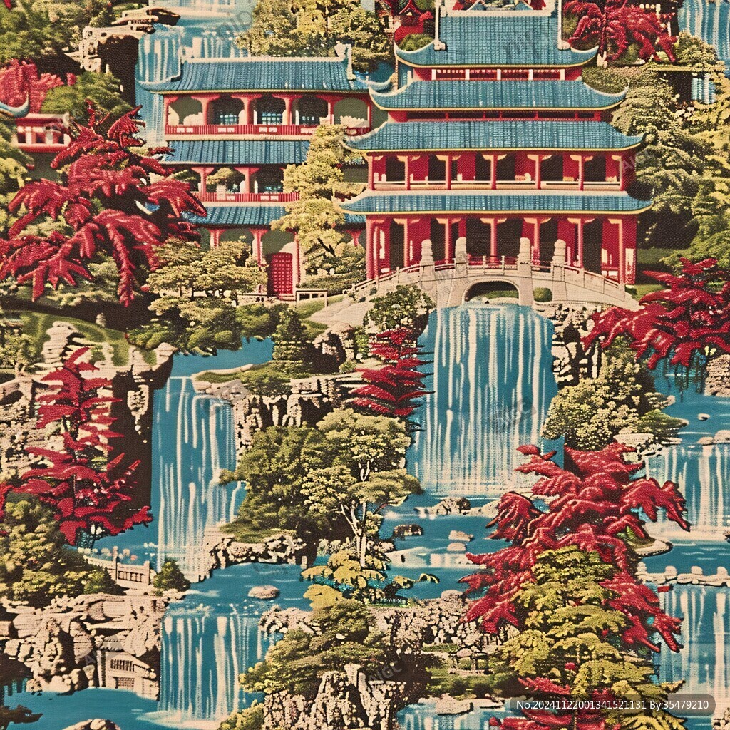 高端绣刺楼阁背景墙