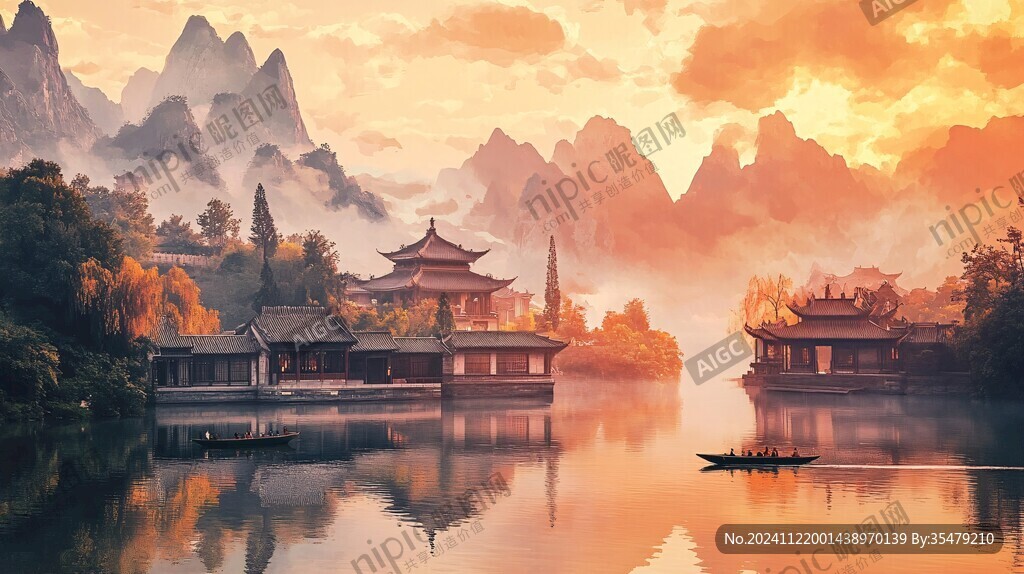 山水楼阁雅致意境风