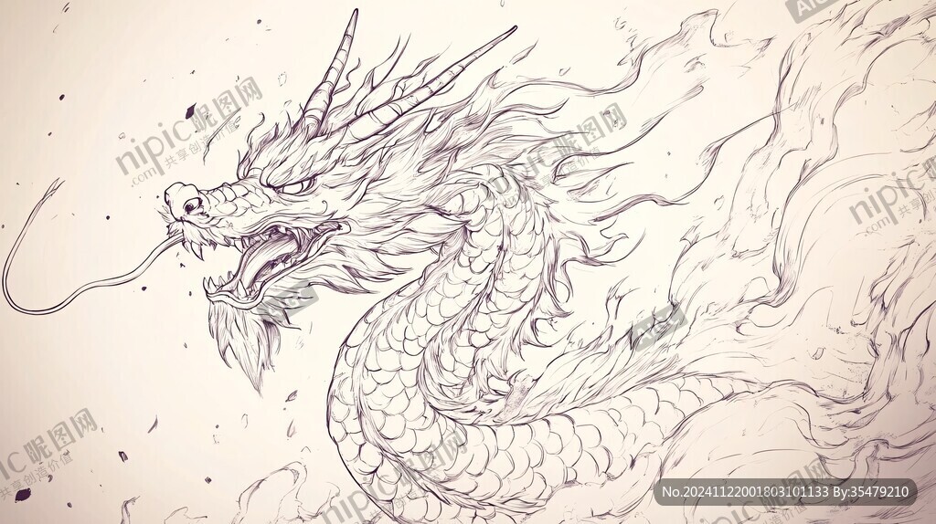线描简约版龙抬头