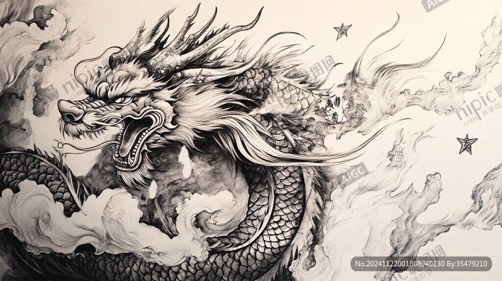 手绘龙壁画