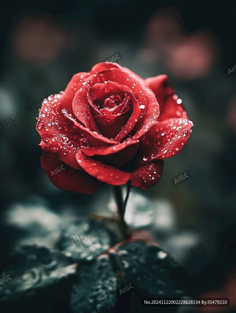 红色雨露玫瑰花