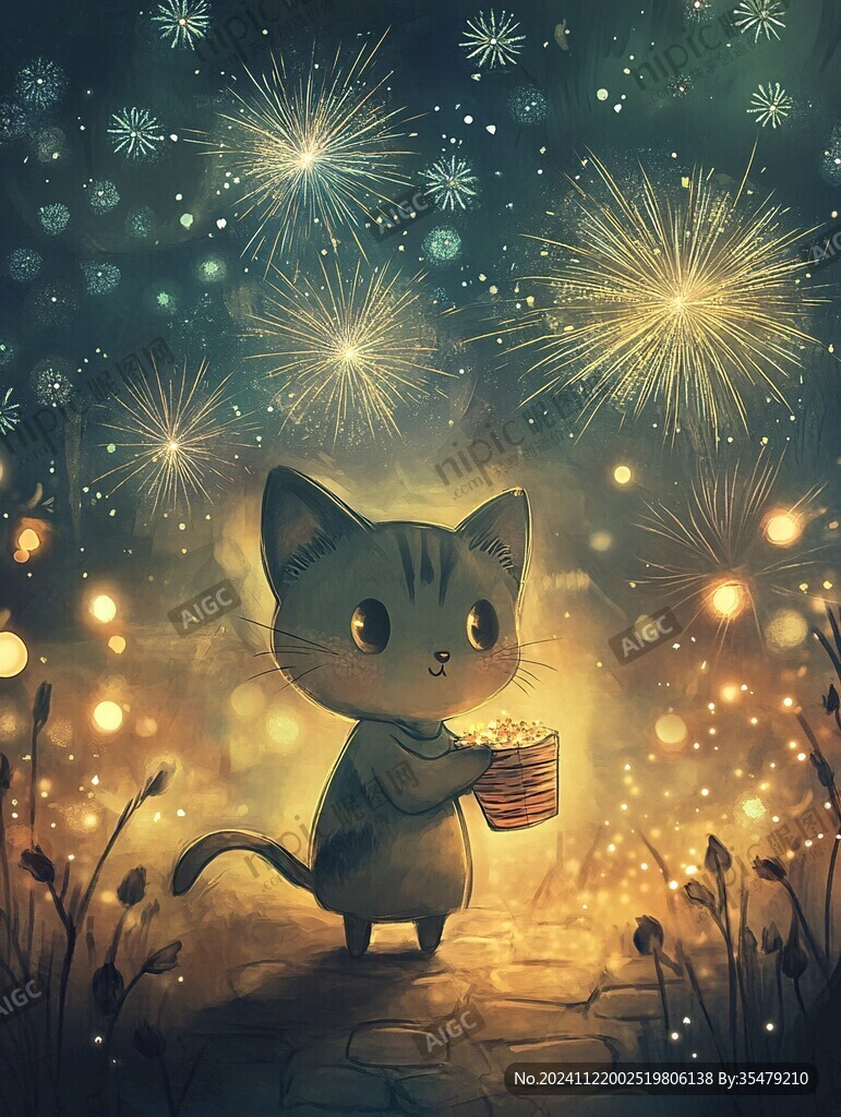 夜晚猫咪插画