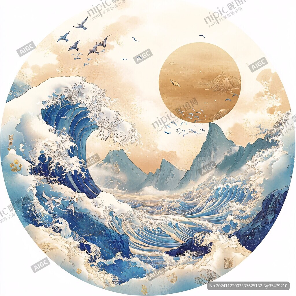 古风海浪包装插画