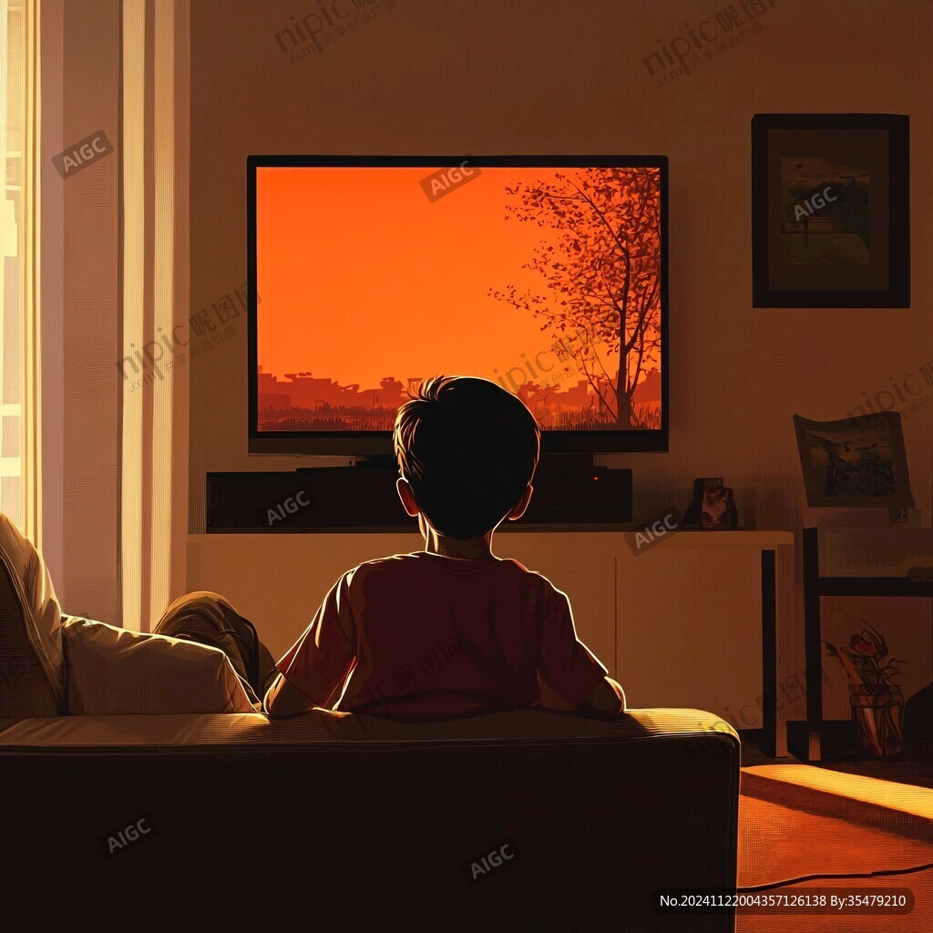 儿童看夕阳