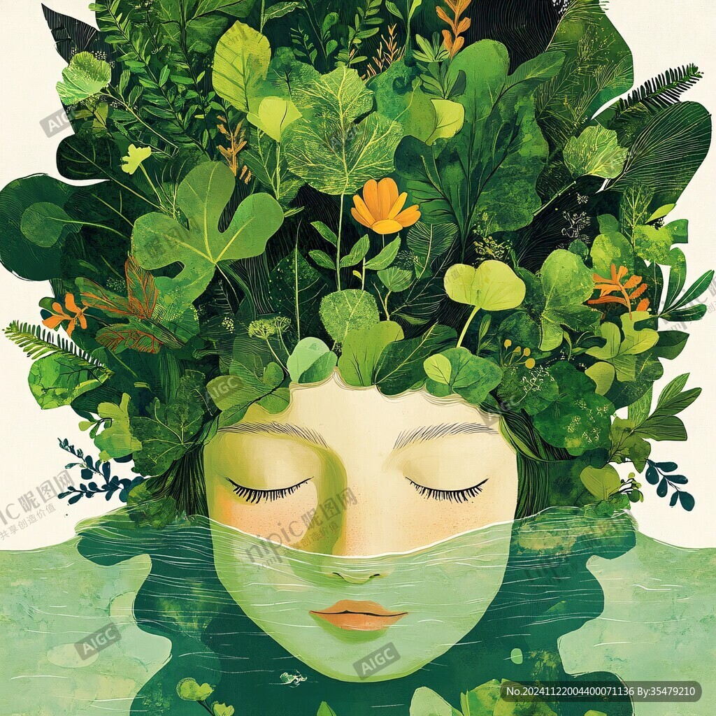 场景插画植物少女