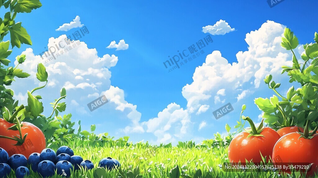 蓝天白云蓝莓采摘