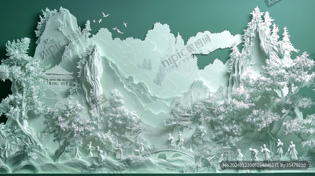 山水园林浮雕设计