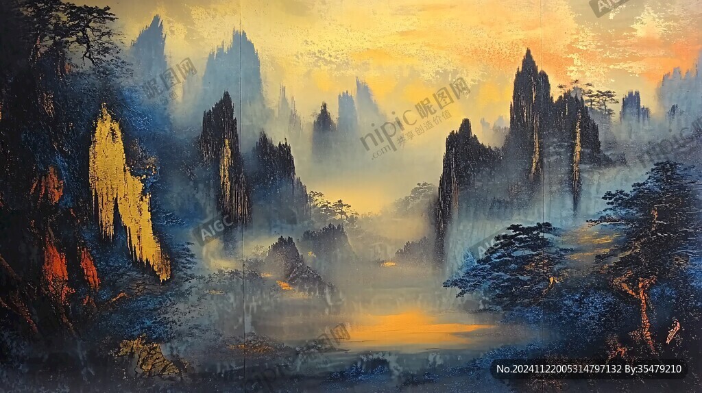 迎客松油画