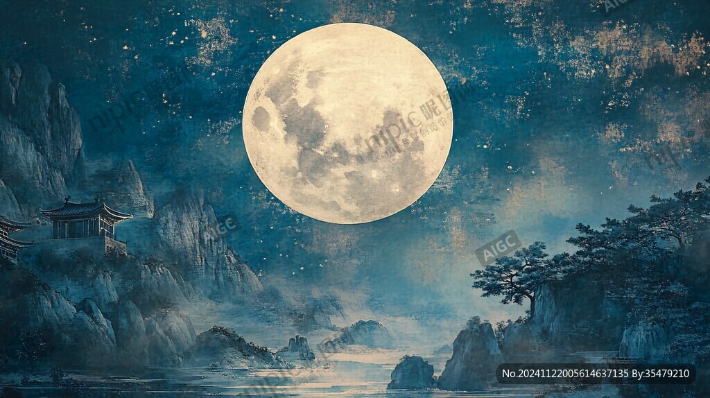 虎溪夜月景点插画
