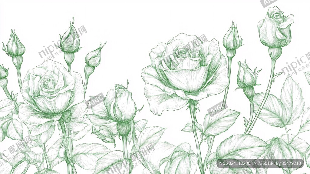白描玫瑰花