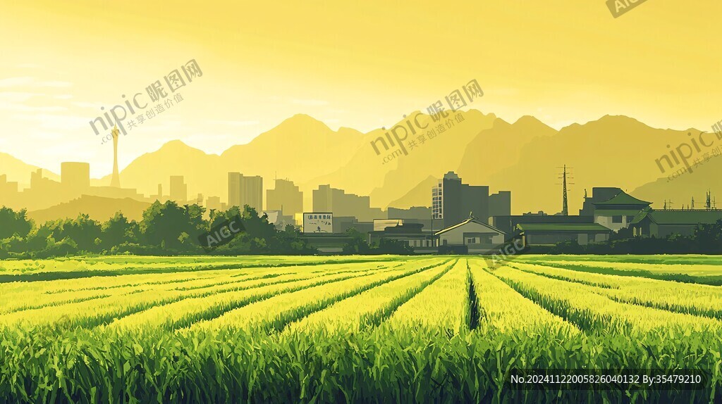 水稻远山