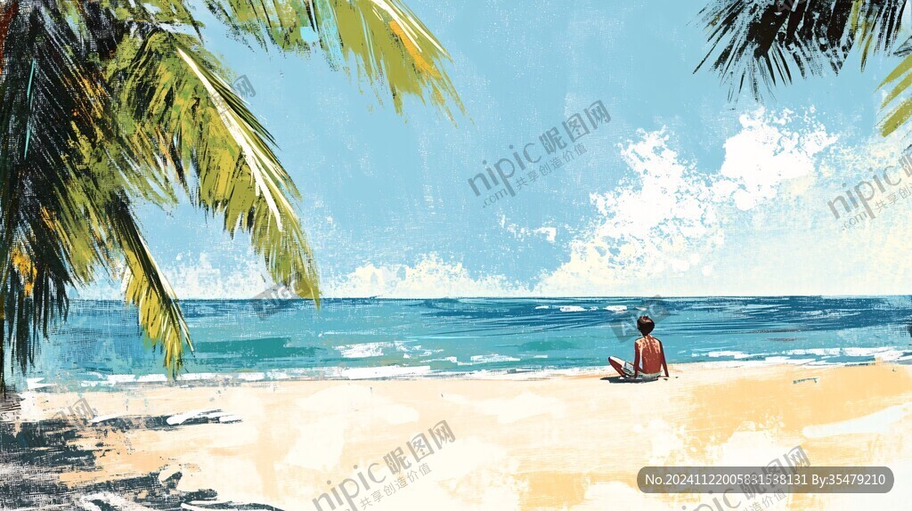 海边少女插画