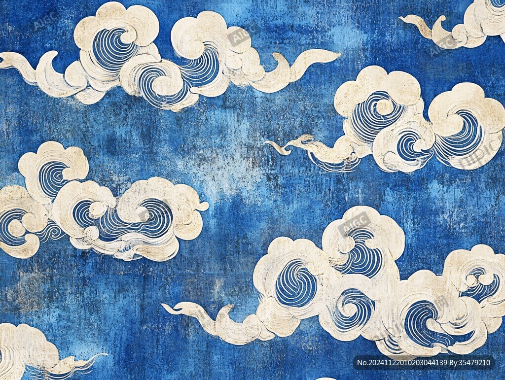 古风线绘云纹墙纸