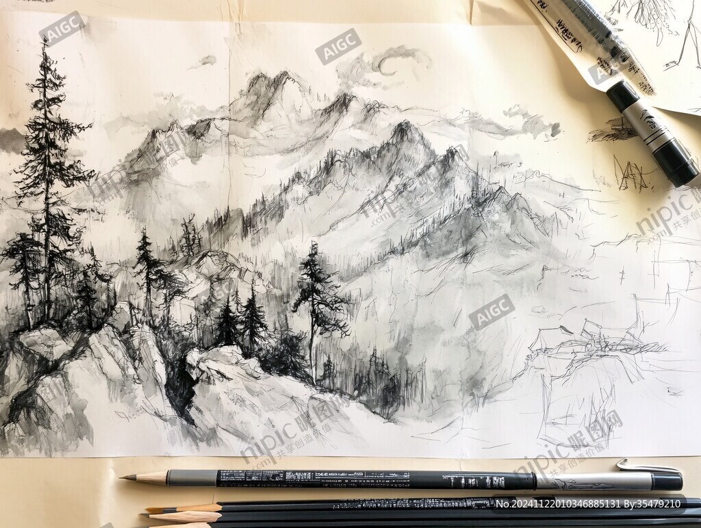 手绘山水系列稿
