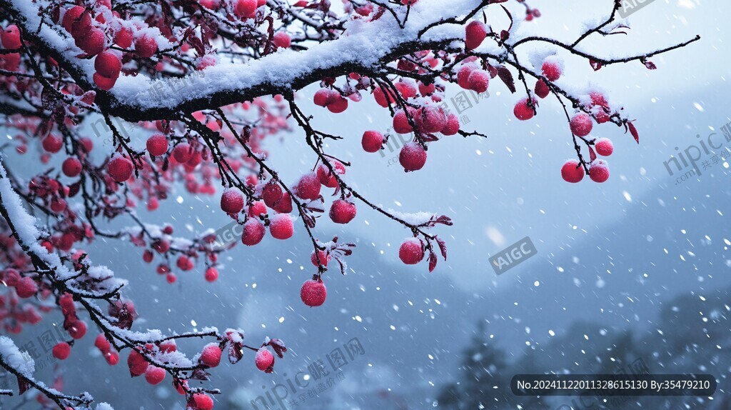红果实雪景
