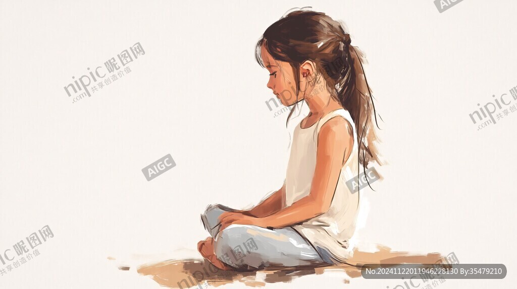 孤单的小女孩插画