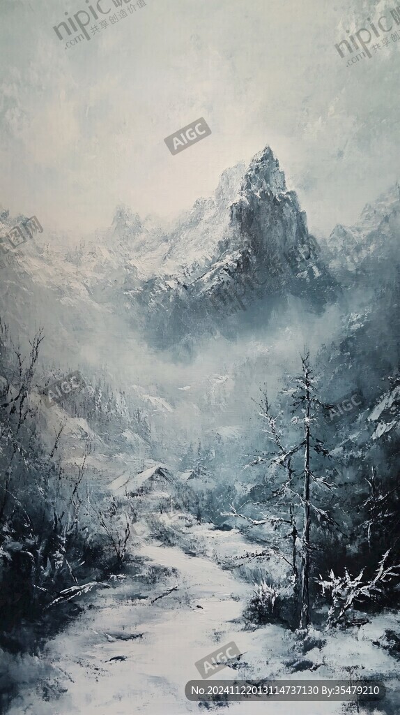 雪山飞雪油画