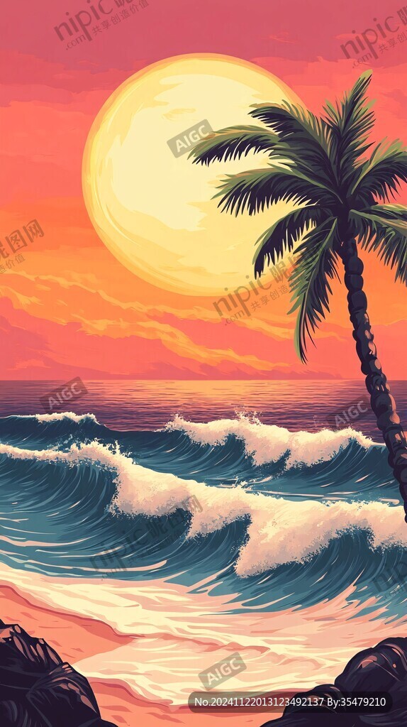海边落日插画