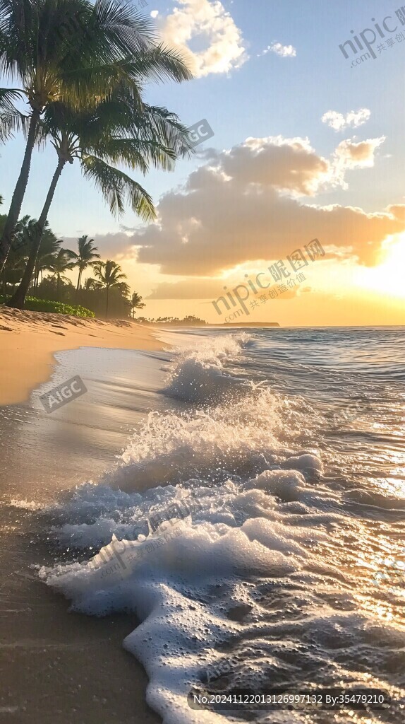 蓝天晚霞大海椰树