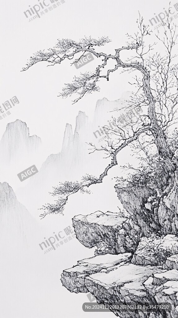 迎客松线稿
