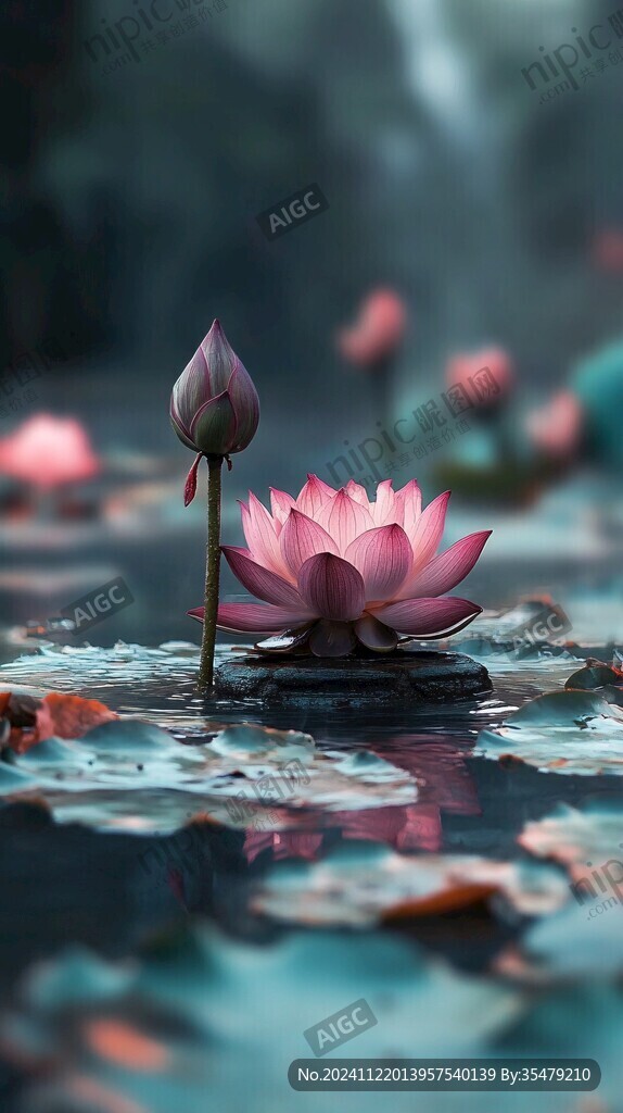 禅意荷花红色睡莲