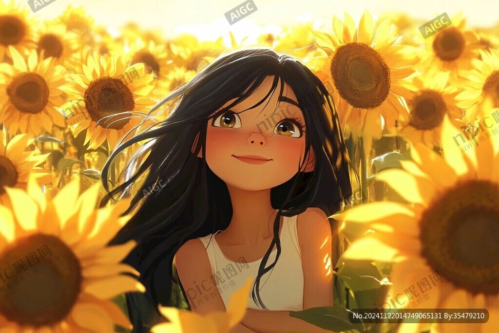 向日葵花丛中的少女