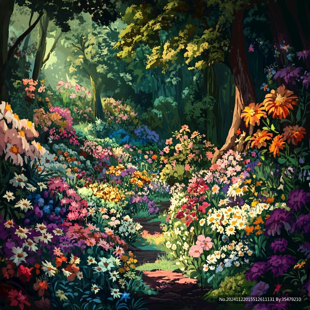 浪漫林间花丛