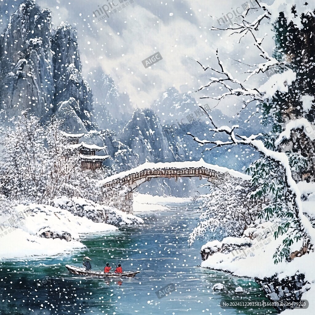 古风山水画断桥残雪