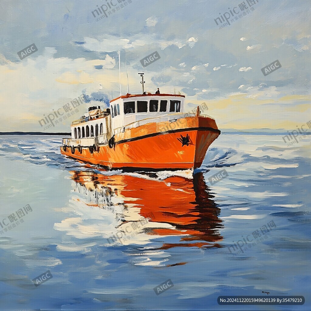 游艇油画