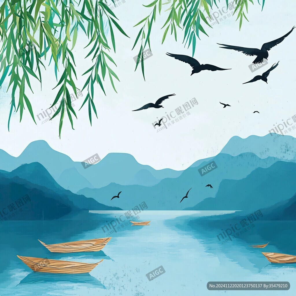 大湖风景区插画