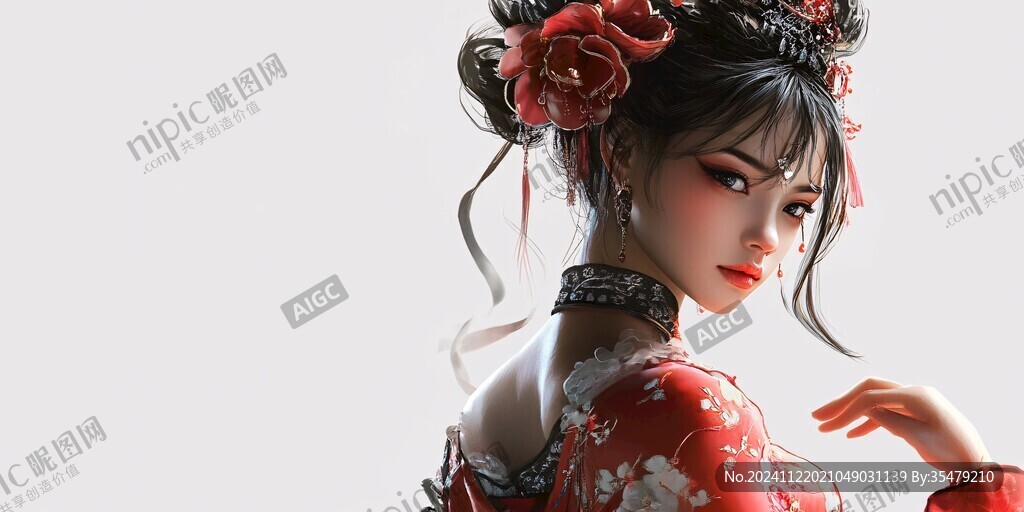红衣少女设计古风