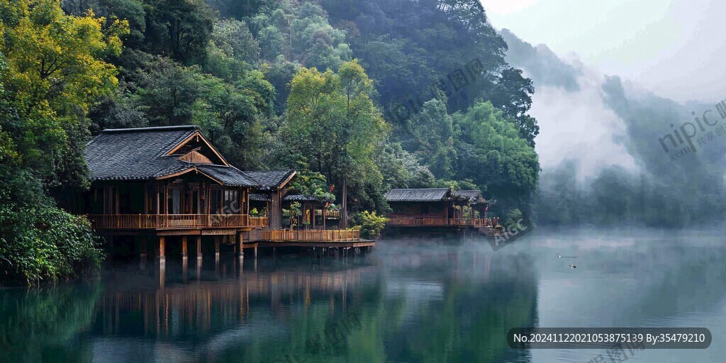 雾锁芦林湖