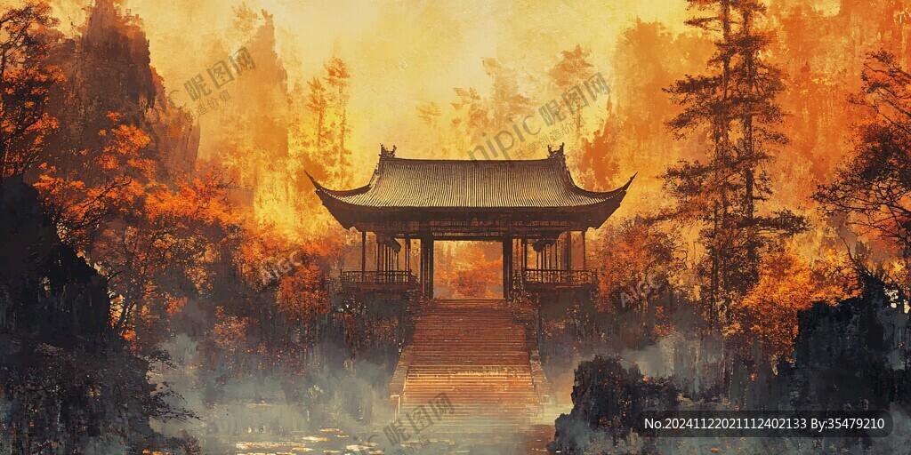 插画爱晚亭