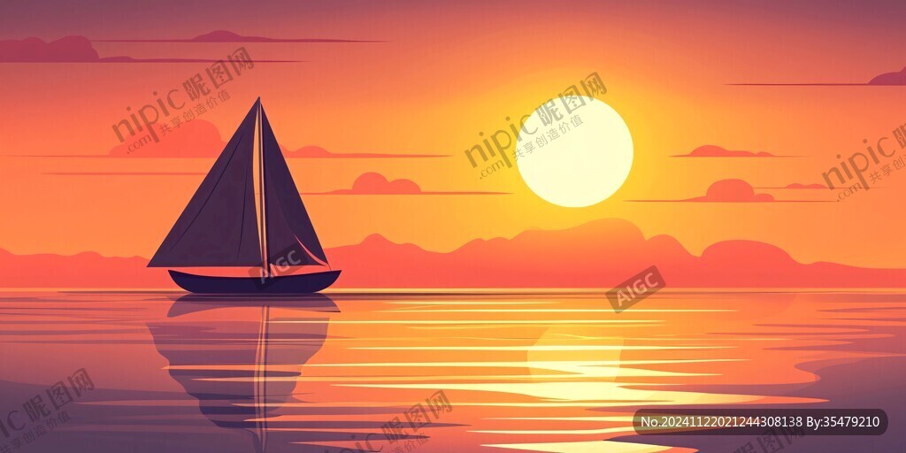 海上落日插画