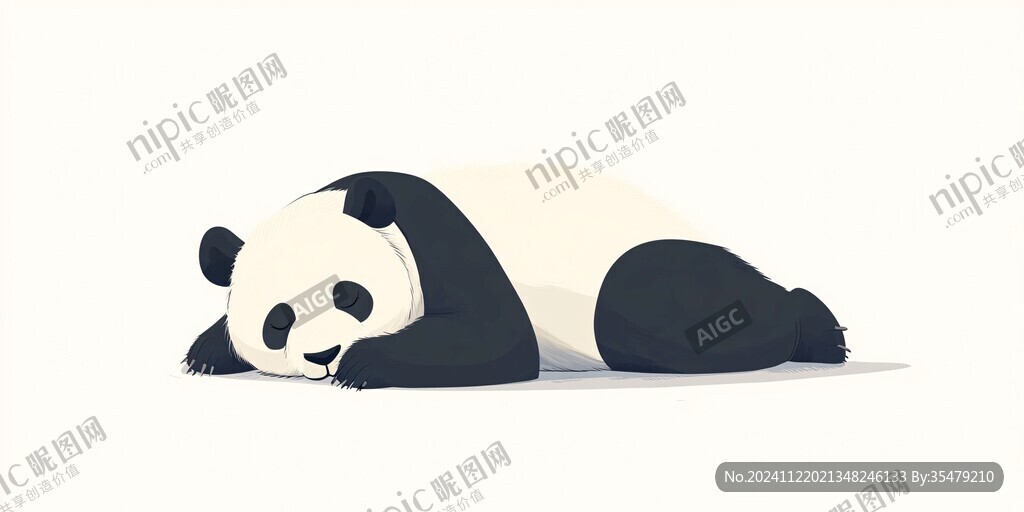 趴着睡的熊猫卡通素材
