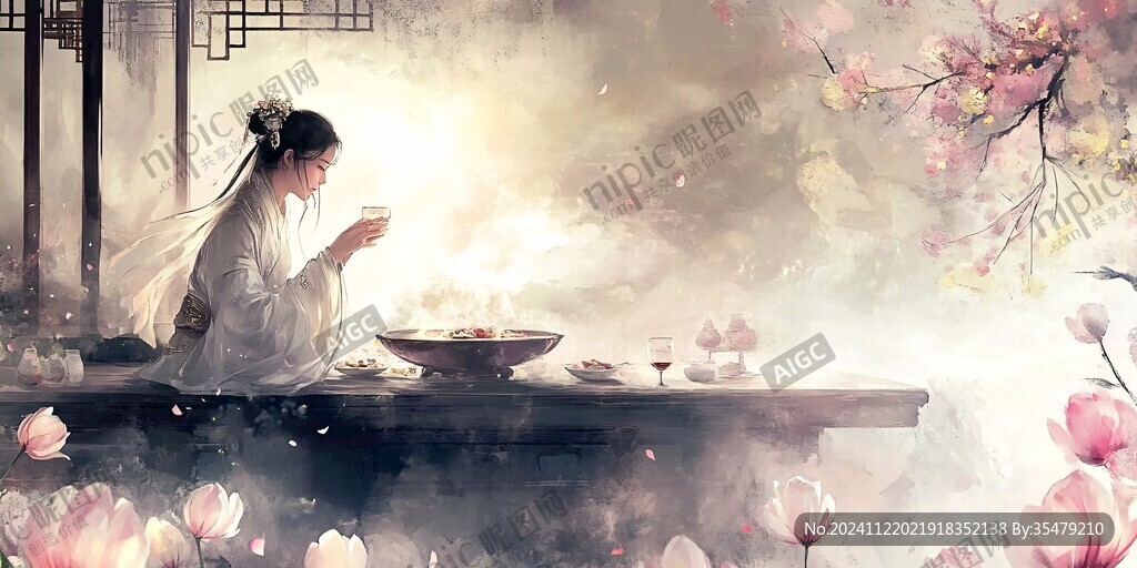 古风美女喝茶
