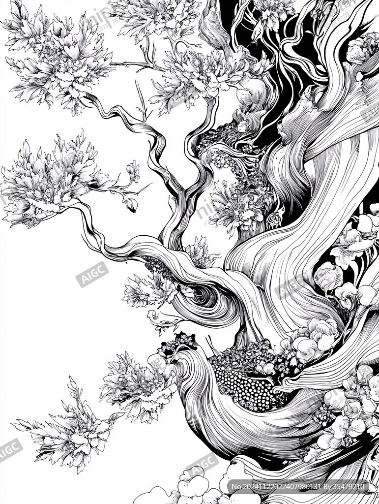 黑白线描插画