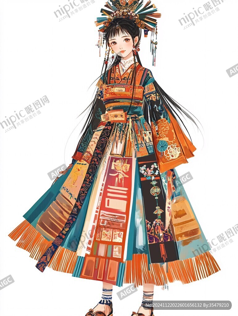 民族插画少数民族服装