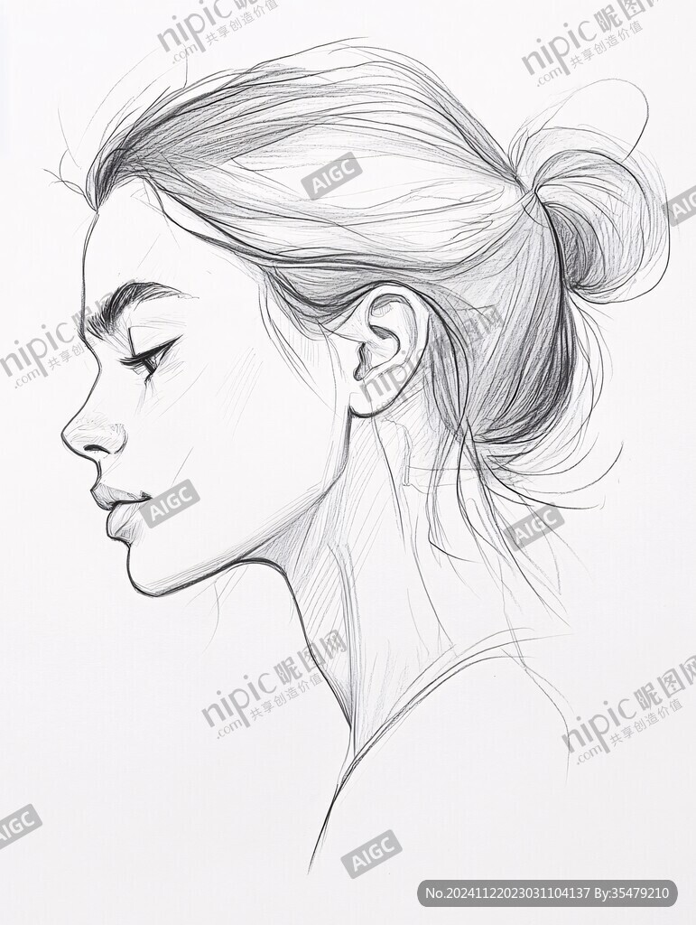 手绘女性侧脸