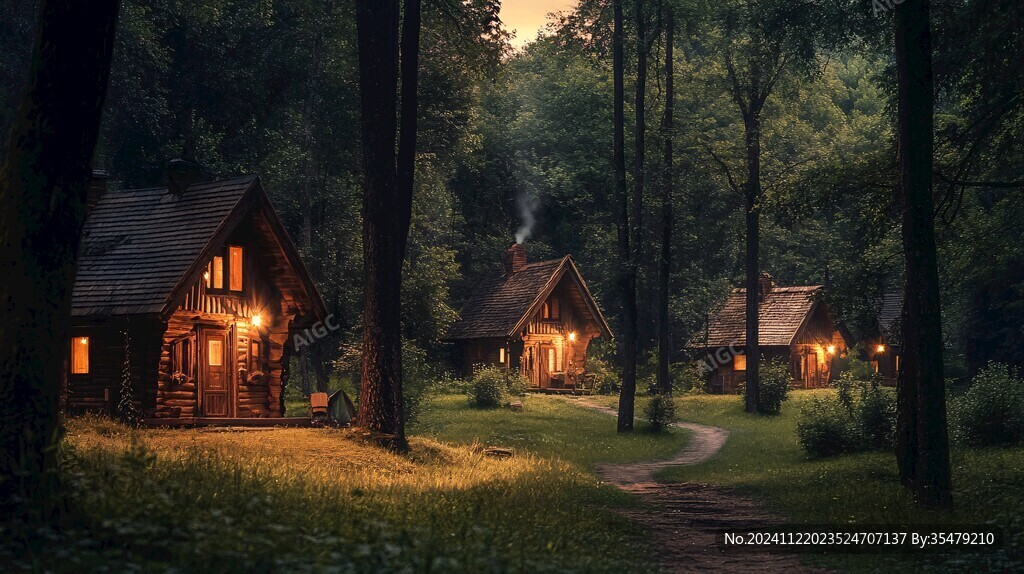 森林小木屋夜景