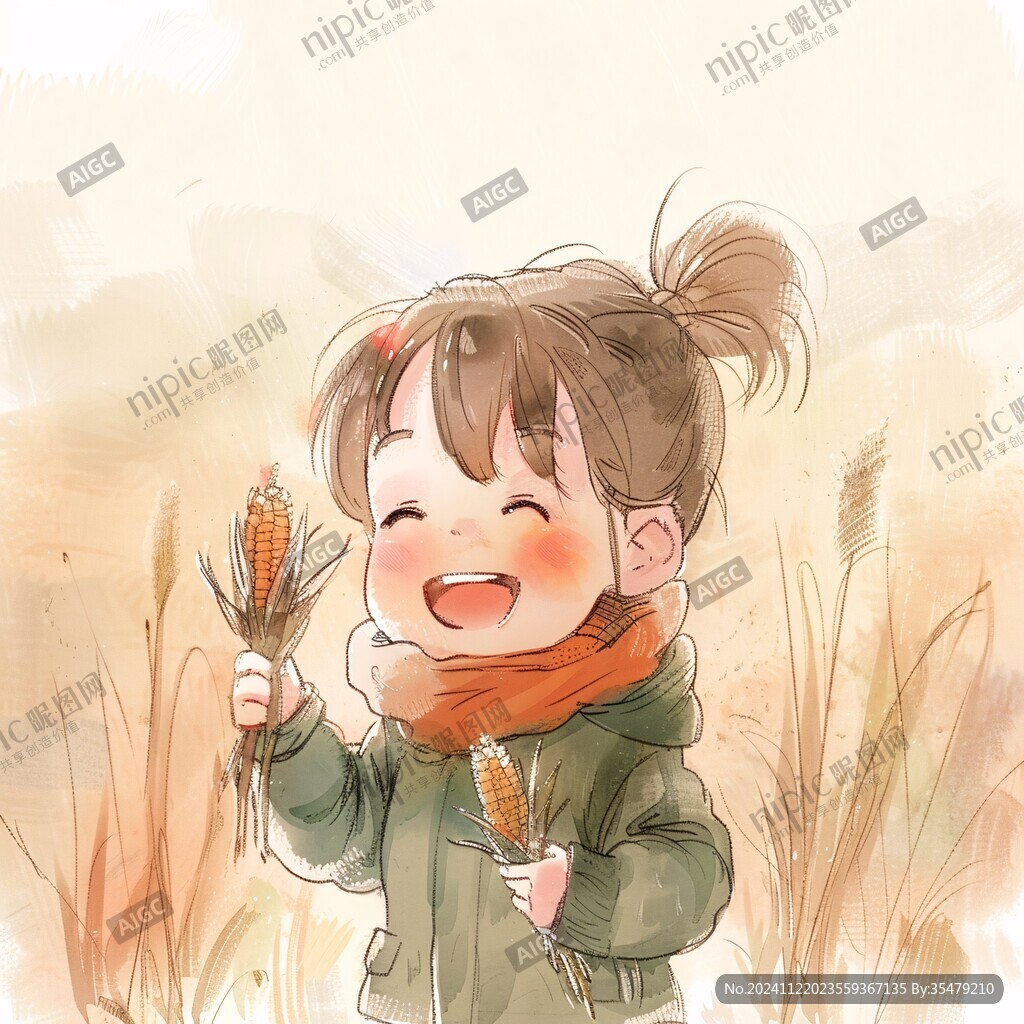 农家小女孩板栗插画