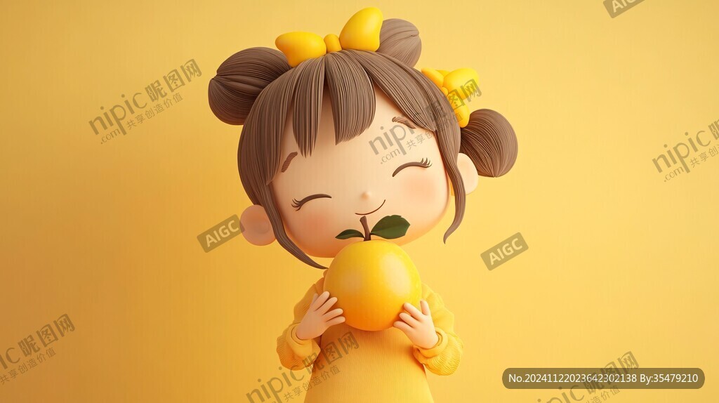 小女孩站在芒果上插画