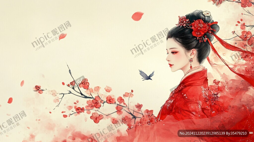 红衣少女设计古风