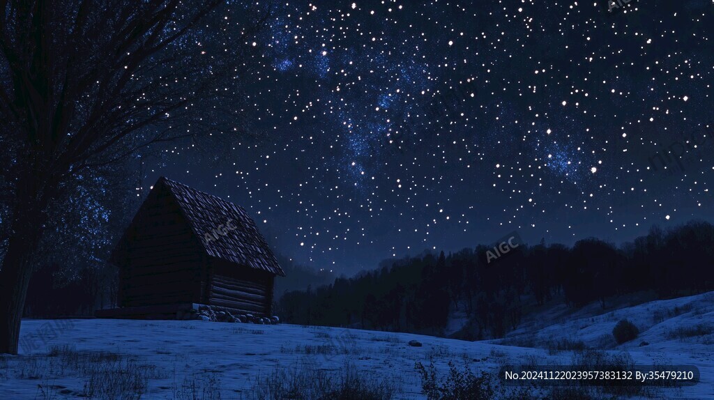 森林小木屋夜景