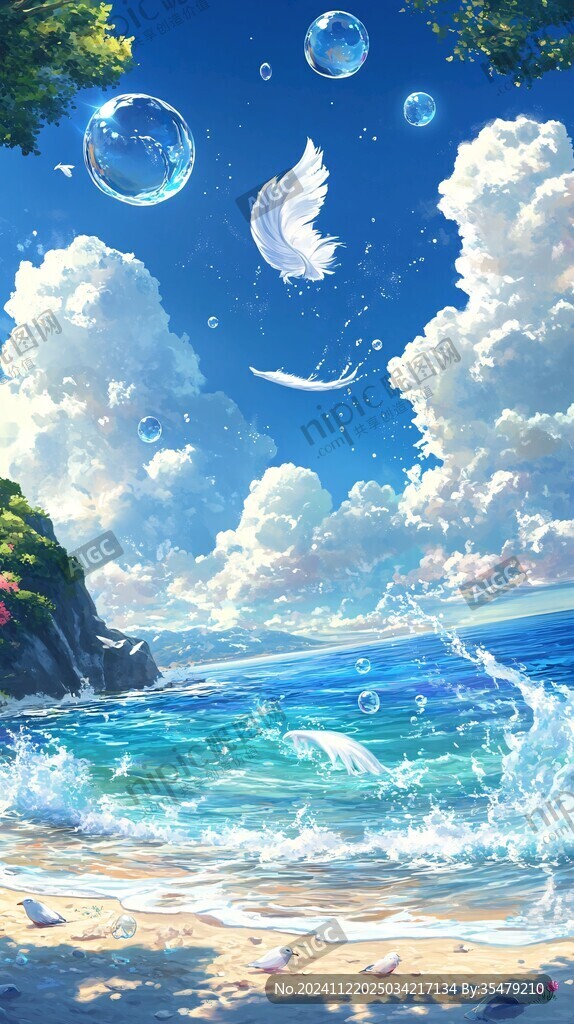插画蓝天大海