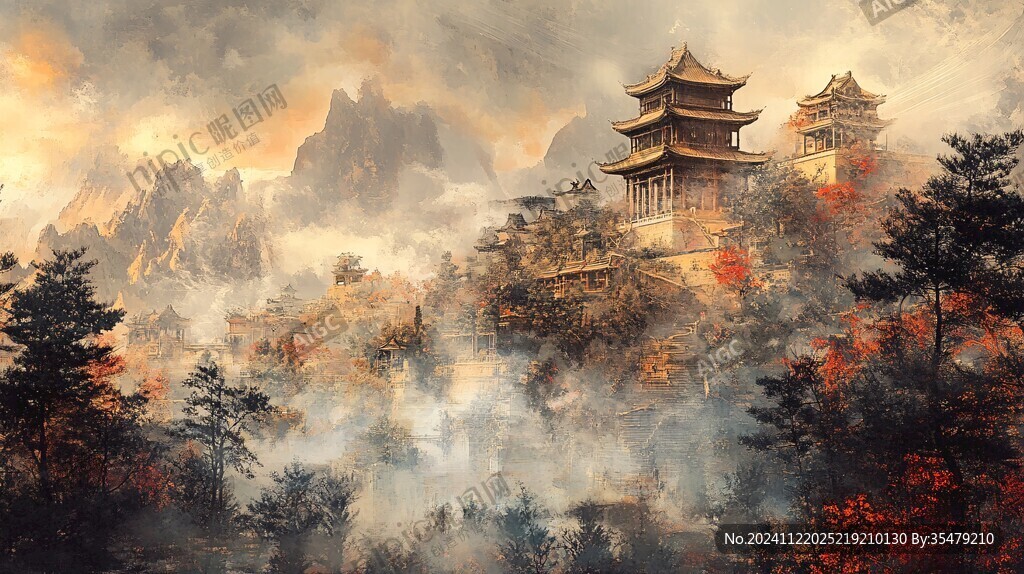 山水楼阁雅致意境风