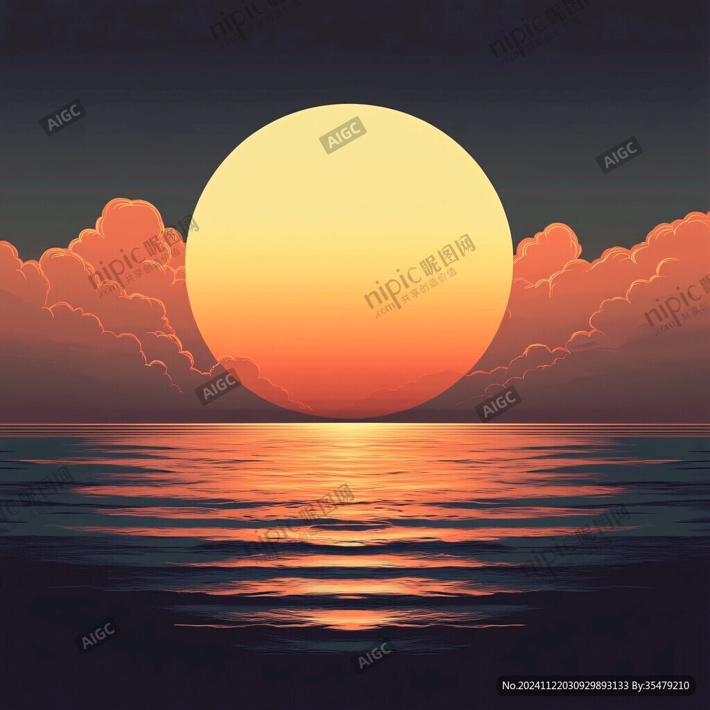 海上落日插画